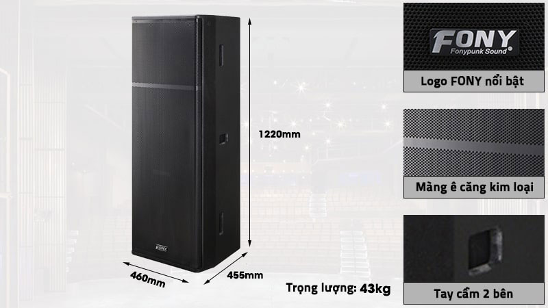 Kích thước 460 × 455 × 1220 mm và trọng lượng 43kg, có tay cầm Kích thước 460 × 455 × 1220 mm và trọng lượng 43kg, có tay cầm